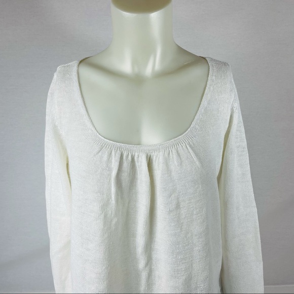 Eileen Fisher White Knit Linen Box Neck Longsleeve - Picture 2 of 7